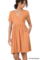 BRUSHED DTY BUTTERY SOFT FABRIC SURPLICE DRESS