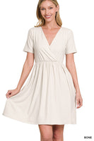 BRUSHED DTY BUTTERY SOFT FABRIC SURPLICE DRESS