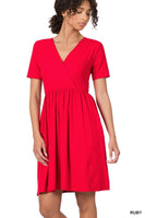 BRUSHED DTY BUTTERY SOFT FABRIC SURPLICE DRESS