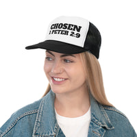 Chosen 1 Peter 2:9 Trucker Hat  pink or black - faith over fear - christian streetwear - woman chosen by god