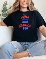 She Loves Jesus and America Too - T-Shirt - Christian streetwear - jesus hoodie - love like jesus - faith over fear